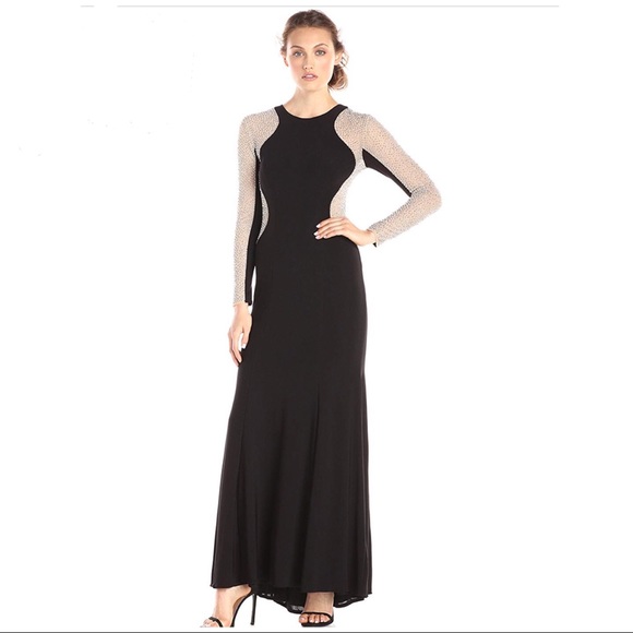 Xscape Dresses & Skirts - XScape Long-Sleeve Studded Colorblock Gown